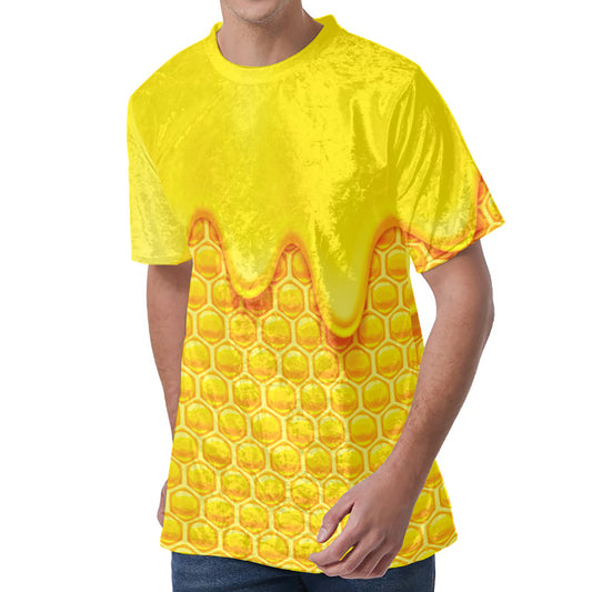Sweet Honey Honeycomb Print Men's Velvet T-Shirt