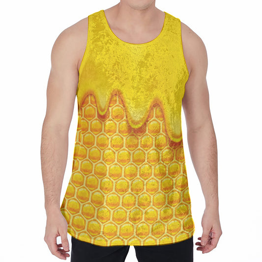 Sweet Honey Honeycomb Print Men's Velvet Tank Top