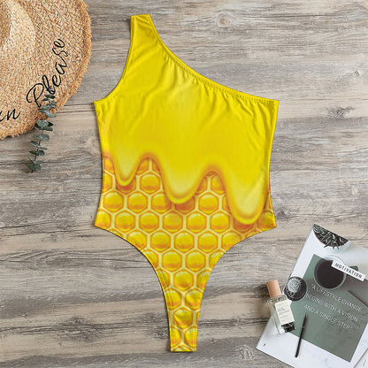 Sweet Honey Honeycomb Print One Shoulder Bodysuit