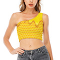 Sweet Honey Honeycomb Print One Shoulder Crop Top