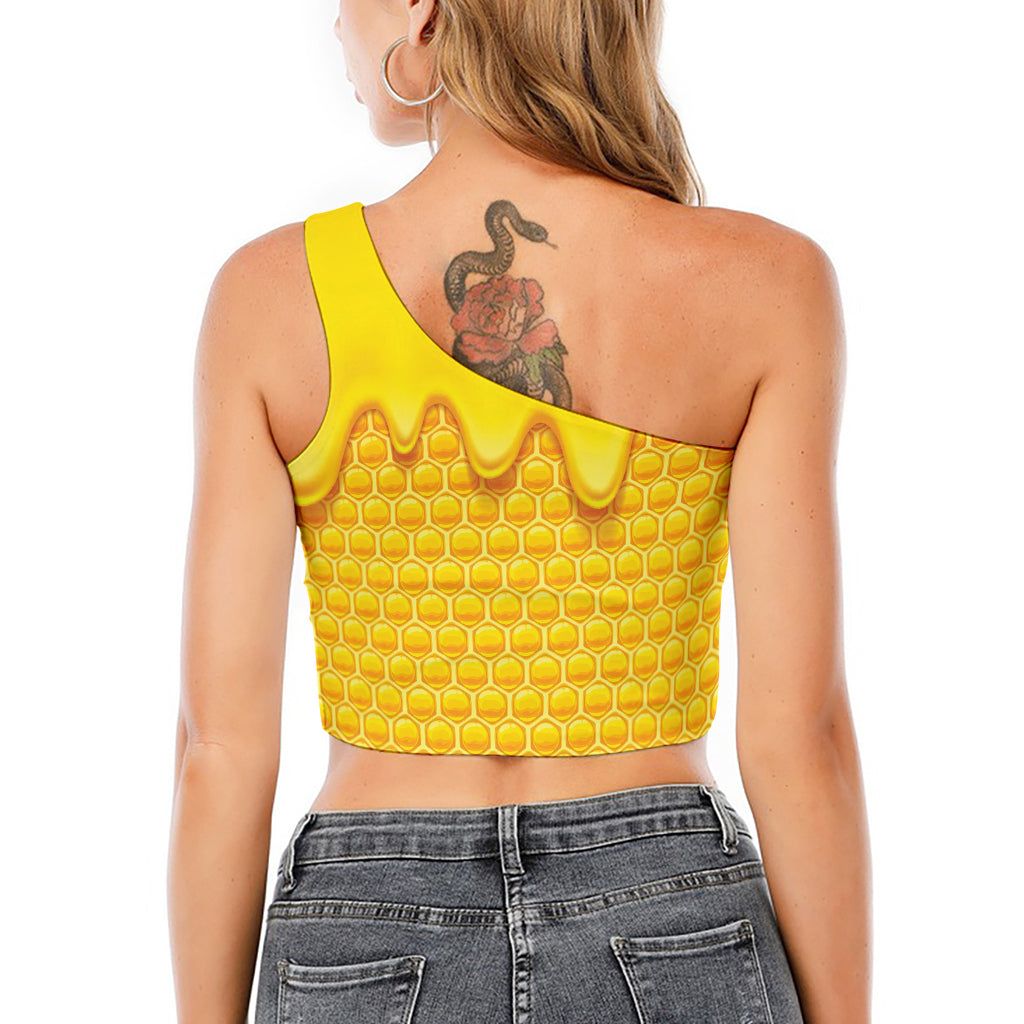 Sweet Honey Honeycomb Print One Shoulder Crop Top