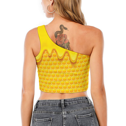 Sweet Honey Honeycomb Print One Shoulder Crop Top