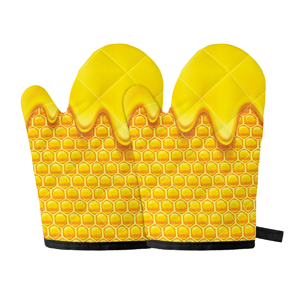 Sweet Honey Honeycomb Print Oven Mitts
