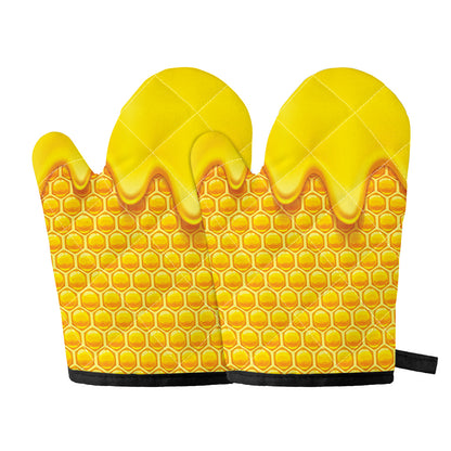 Sweet Honey Honeycomb Print Oven Mitts