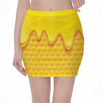 Sweet Honey Honeycomb Print Pencil Mini Skirt