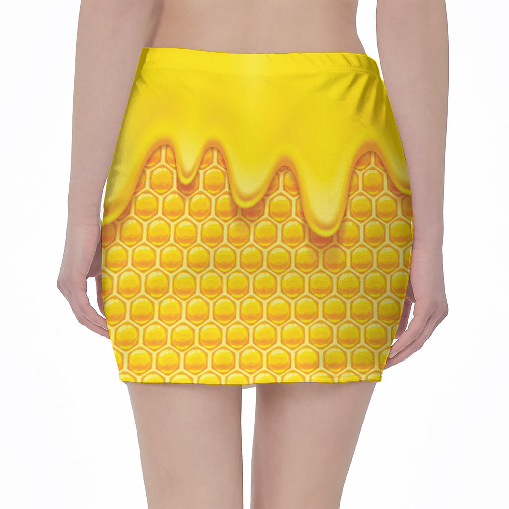 Sweet Honey Honeycomb Print Pencil Mini Skirt
