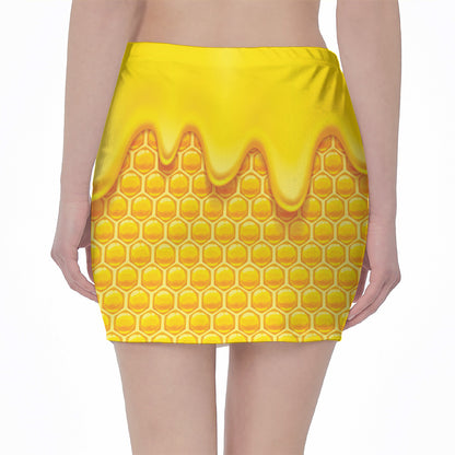 Sweet Honey Honeycomb Print Pencil Mini Skirt