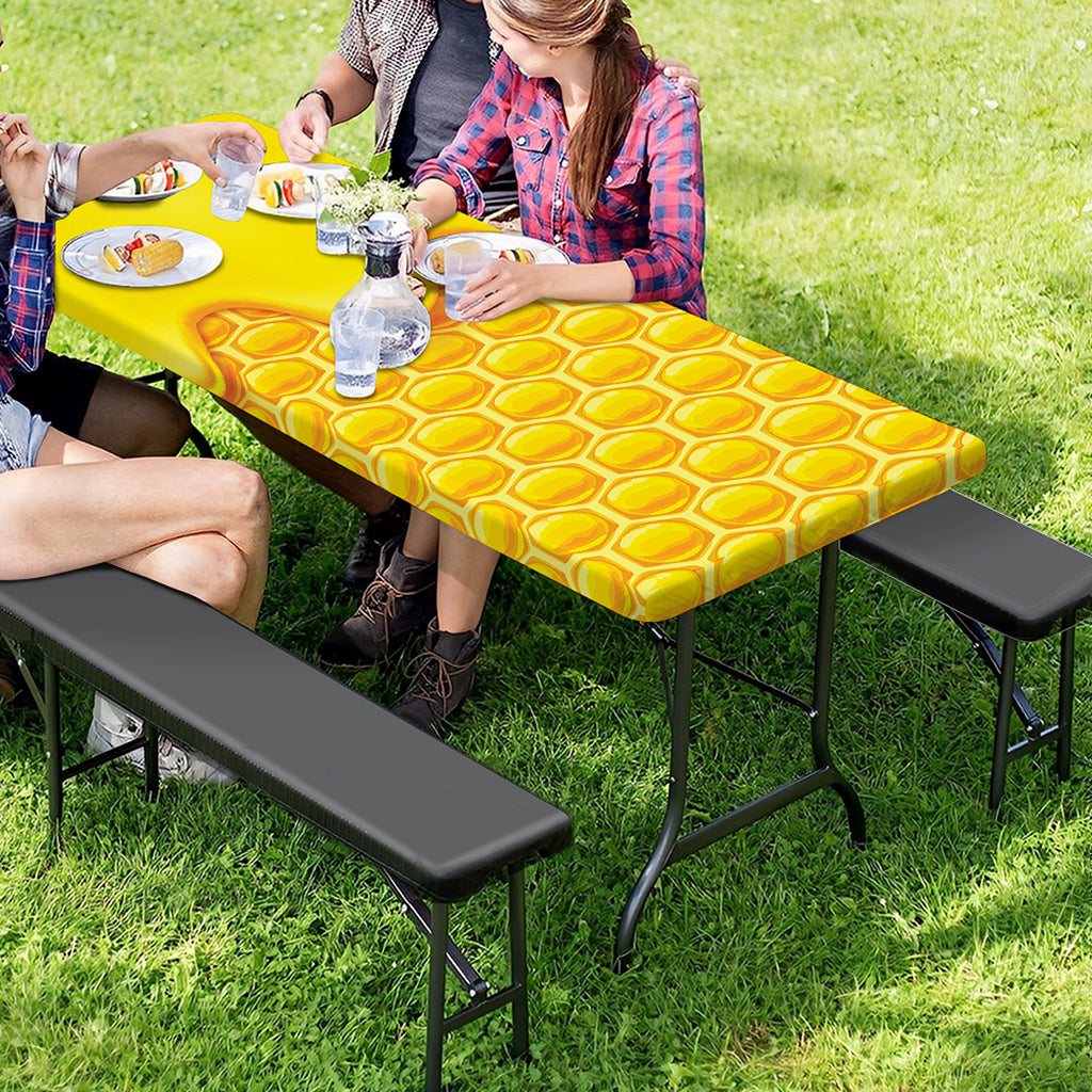 Sweet Honey Honeycomb Print Picnic Table Cover