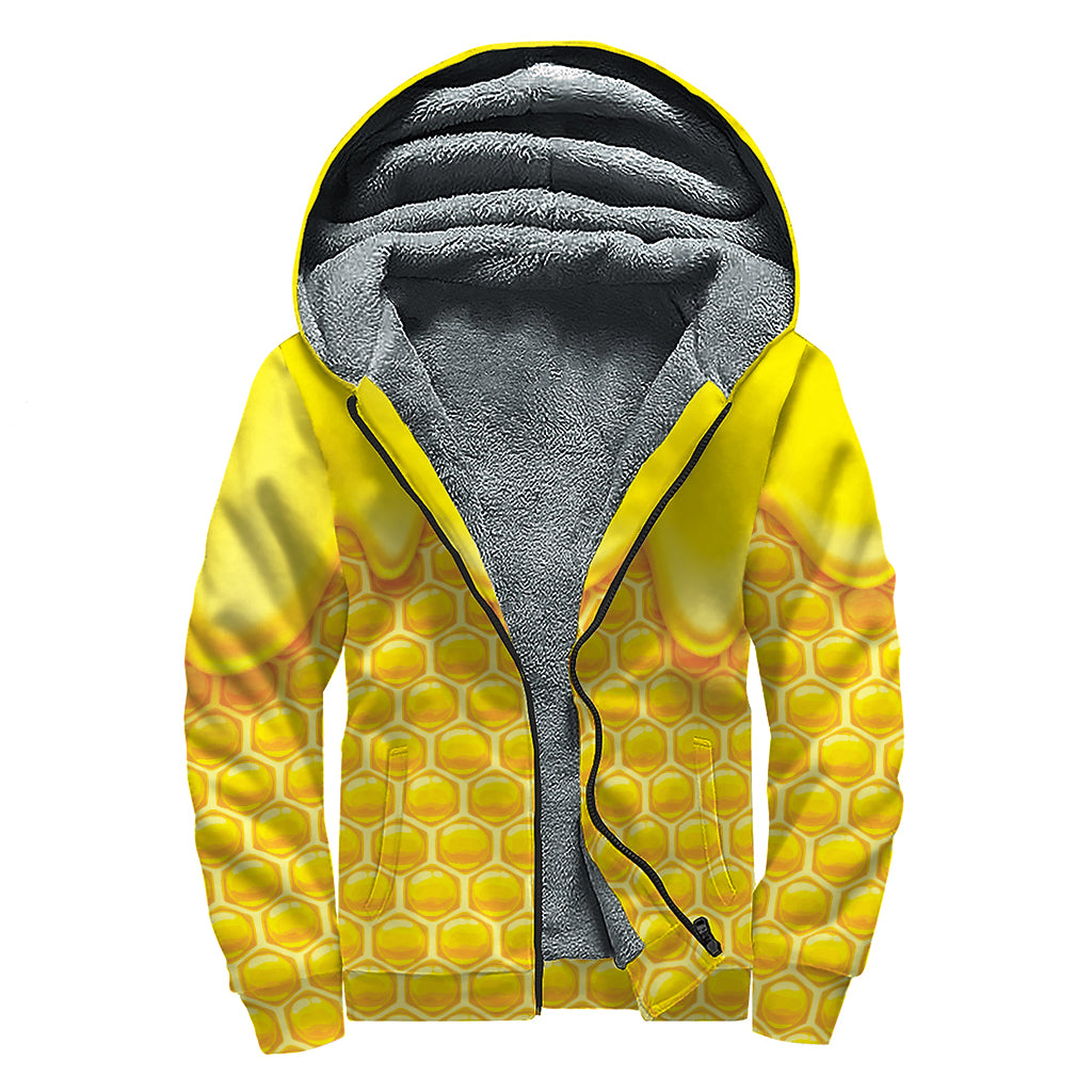 Sweet Honey Honeycomb Print Sherpa Lined Zip Up Hoodie