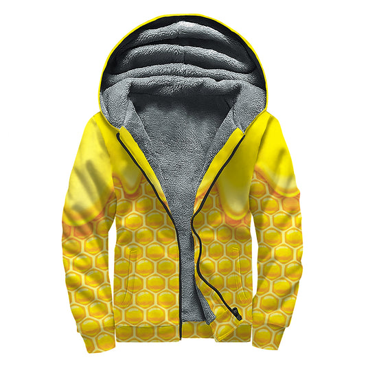 Sweet Honey Honeycomb Print Sherpa Lined Zip Up Hoodie