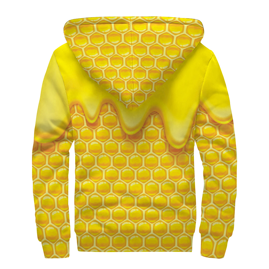 Sweet Honey Honeycomb Print Sherpa Lined Zip Up Hoodie
