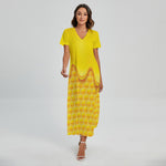 Sweet Honey Honeycomb Print Short Sleeve Maxi Dress