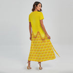 Sweet Honey Honeycomb Print Short Sleeve Maxi Dress