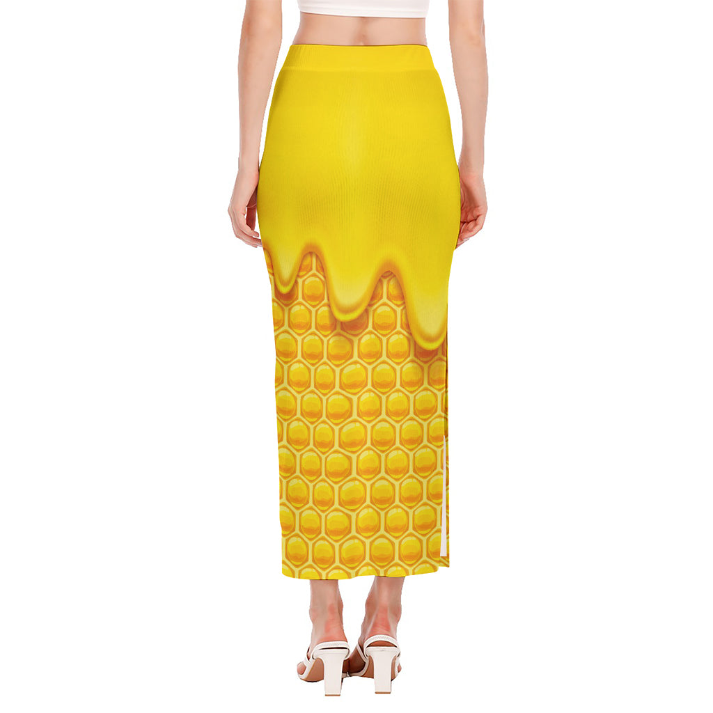 Sweet Honey Honeycomb Print Side Slit Maxi Skirt