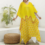 Sweet Honey Honeycomb Print Silk V-Neck Kaftan Dress