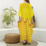 Sweet Honey Honeycomb Print Silk V-Neck Kaftan Dress