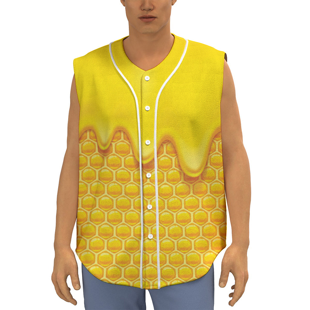 Sweet Honey Honeycomb Print Sleeveless Baseball Jersey