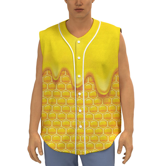 Sweet Honey Honeycomb Print Sleeveless Baseball Jersey