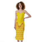 Sweet Honey Honeycomb Print Slim Fit Midi Cami Dress