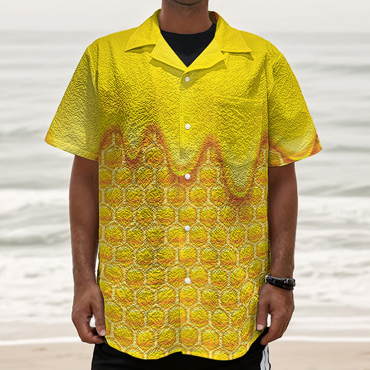 Sweet Honey Honeycomb Print Textured Short Sleeve Shirt