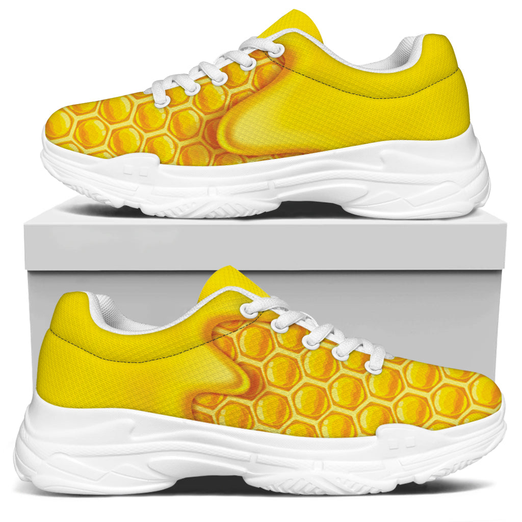 Sweet Honey Honeycomb Print White Chunky Shoes