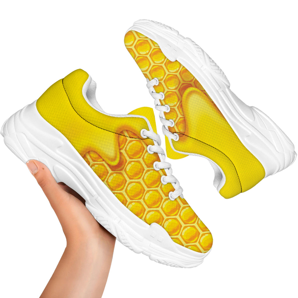 Sweet Honey Honeycomb Print White Chunky Shoes