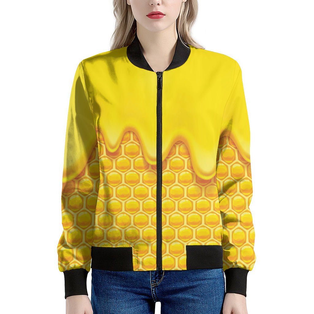 Sweet Honey Honeycomb Print Women's Bomber Jacket