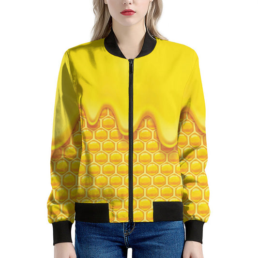 Sweet Honey Honeycomb Print Women's Bomber Jacket