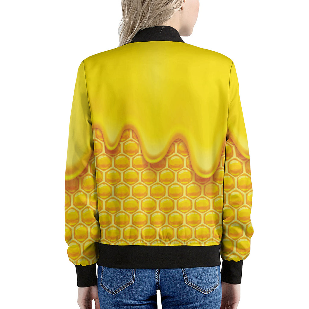 Sweet Honey Honeycomb Print Women's Bomber Jacket