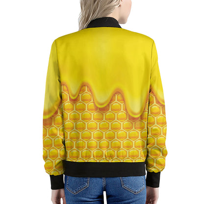 Sweet Honey Honeycomb Print Women's Bomber Jacket