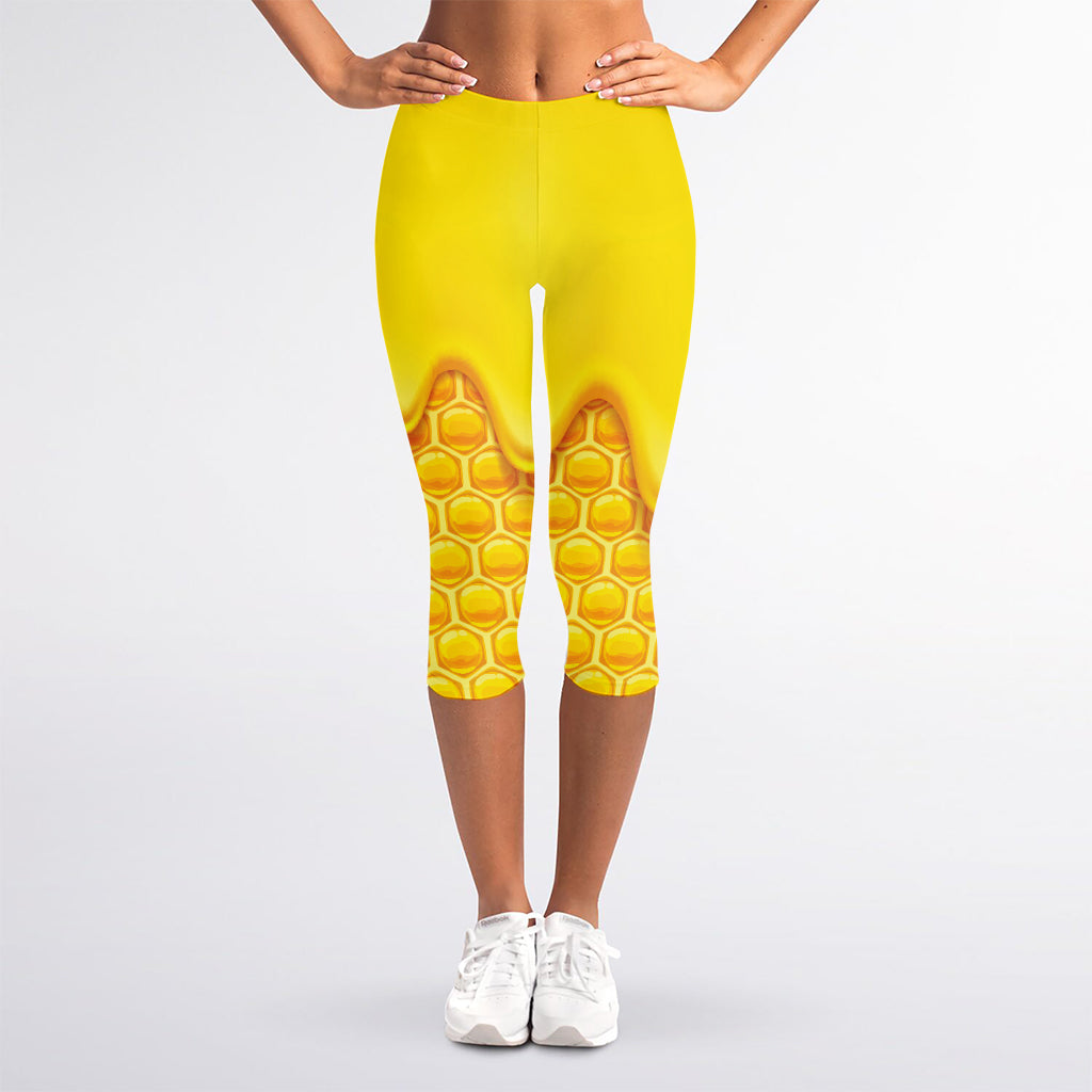 Sweet Honey Honeycomb Print Women's Capri Leggings