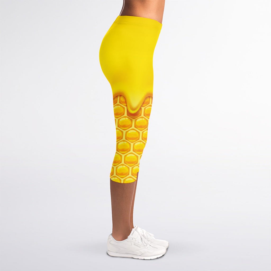 Sweet Honey Honeycomb Print Women's Capri Leggings