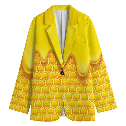Sweet Honey Honeycomb Print Women's Cotton Blazer