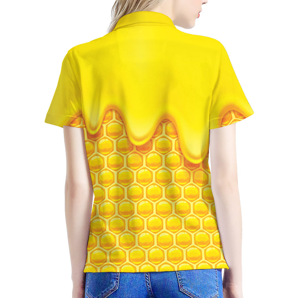 Sweet Honey Honeycomb Print Women's Polo Shirt
