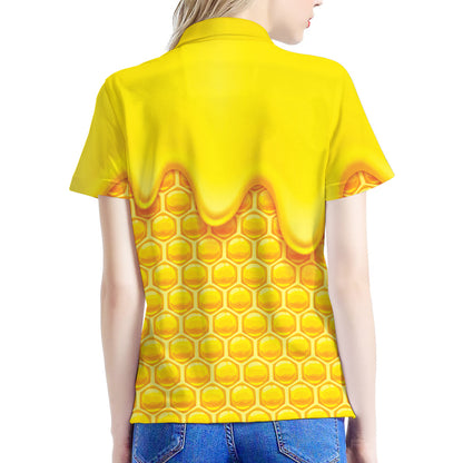 Sweet Honey Honeycomb Print Women's Polo Shirt