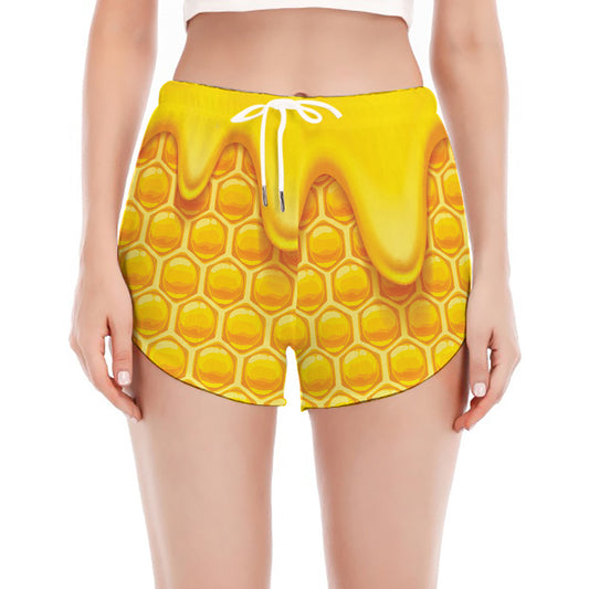 Sweet Honey Honeycomb Print Women's Split Running Shorts