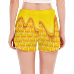 Sweet Honey Honeycomb Print Women's Split Running Shorts