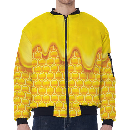 Sweet Honey Honeycomb Print Zip Sleeve Bomber Jacket