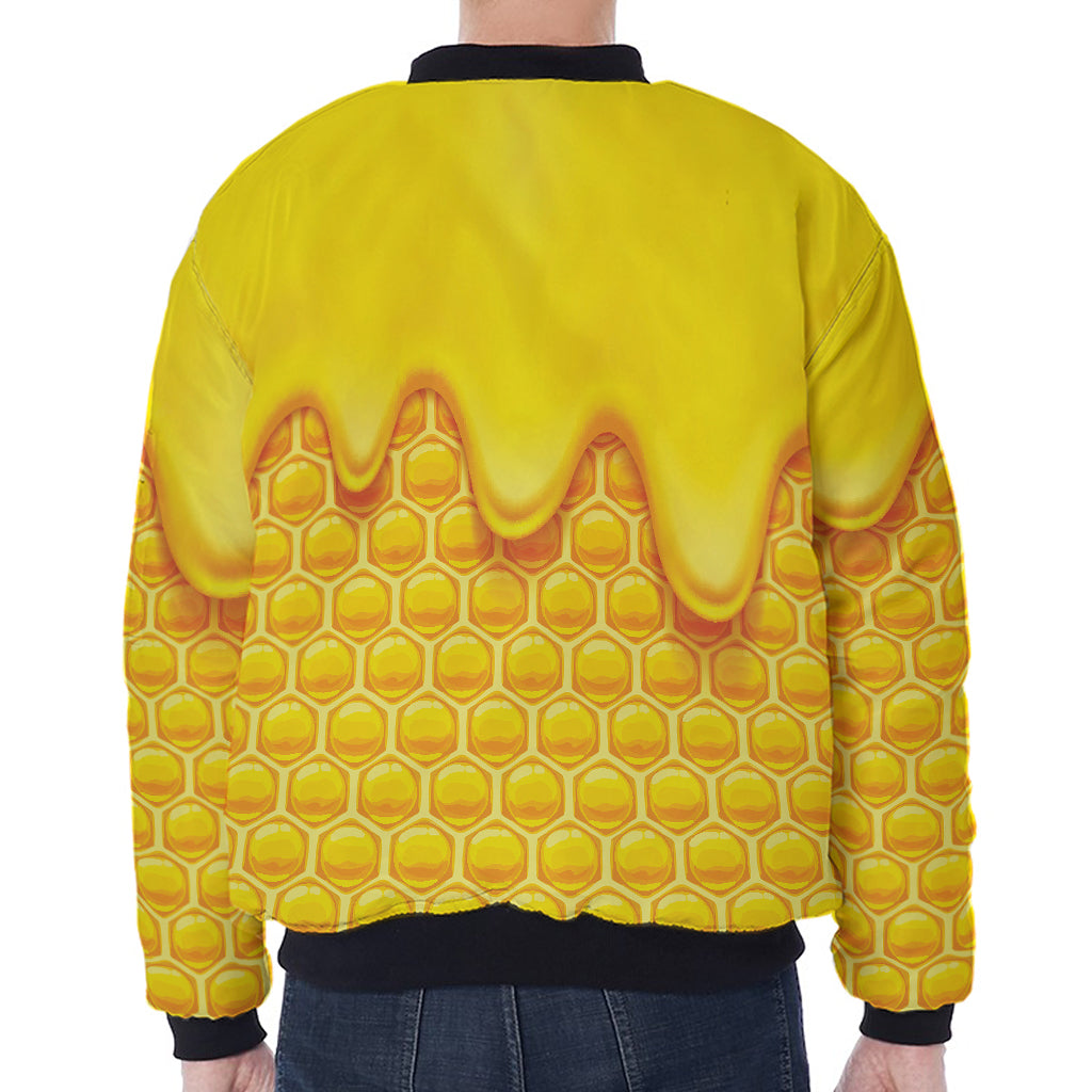 Sweet Honey Honeycomb Print Zip Sleeve Bomber Jacket