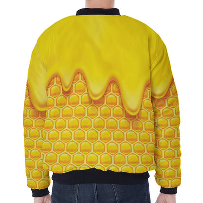Sweet Honey Honeycomb Print Zip Sleeve Bomber Jacket