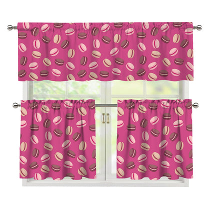 Sweet Macarons Pattern Print 3 Piece Kitchen Curtains
