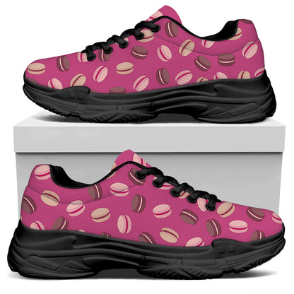 Sweet Macarons Pattern Print Black Chunky Shoes