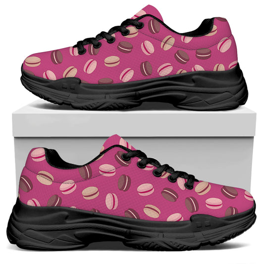Sweet Macarons Pattern Print Black Chunky Shoes