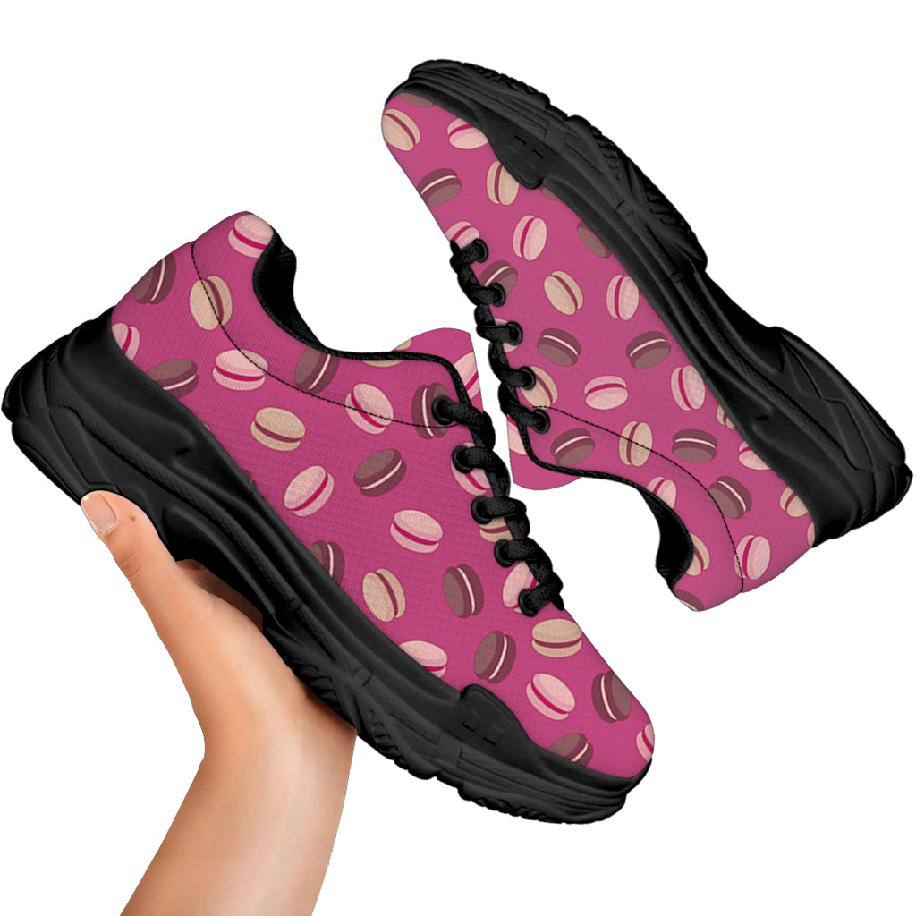 Sweet Macarons Pattern Print Black Chunky Shoes