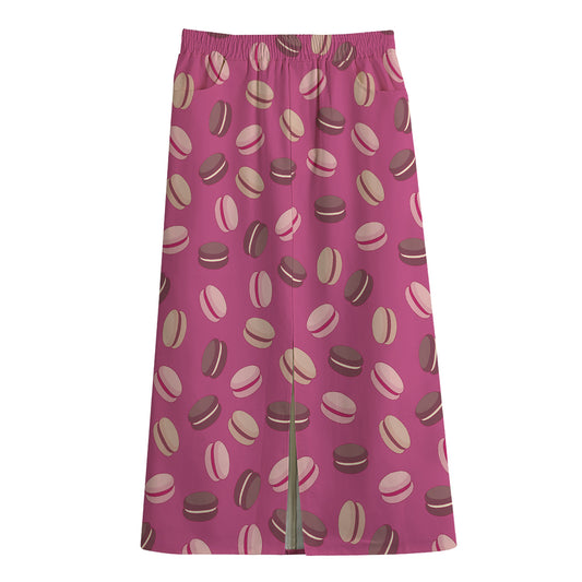 Sweet Macarons Pattern Print Cotton Front Slit Maxi Skirt