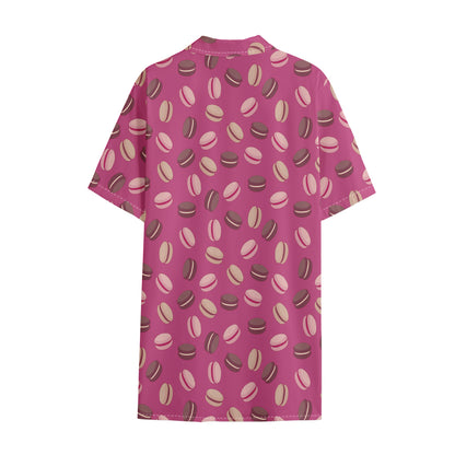 Sweet Macarons Pattern Print Cotton Hawaiian Shirt
