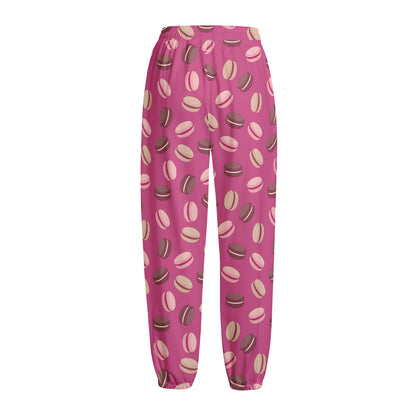 Sweet Macarons Pattern Print Fleece Lined Knit Pants