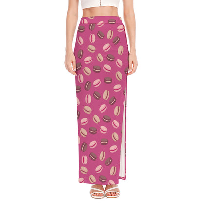 Sweet Macarons Pattern Print High Slit Maxi Skirt