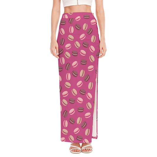 Sweet Macarons Pattern Print High Slit Maxi Skirt