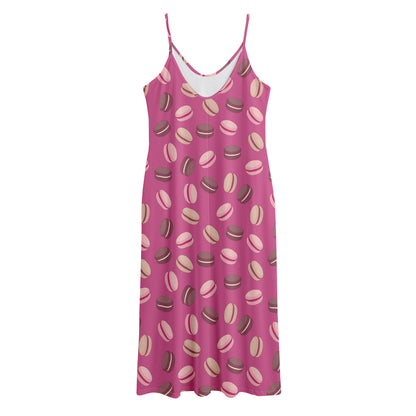 Sweet Macarons Pattern Print Jersey Midi Cami Dress
